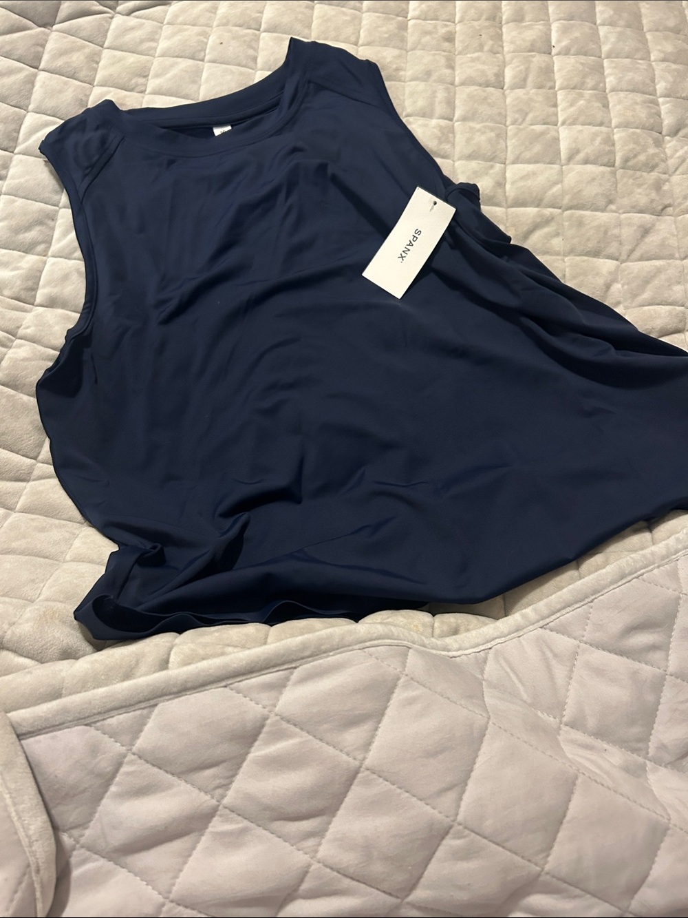 SPANX Navy Sleeveless Crewneck Tank Top power boost air tank